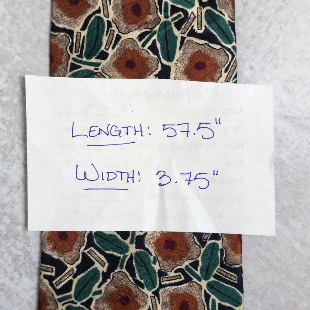 VINTAGE Christian Dior Monsieur Silk Tie Geometric Floral Navy Green Brown USA - Picture 6 of 6